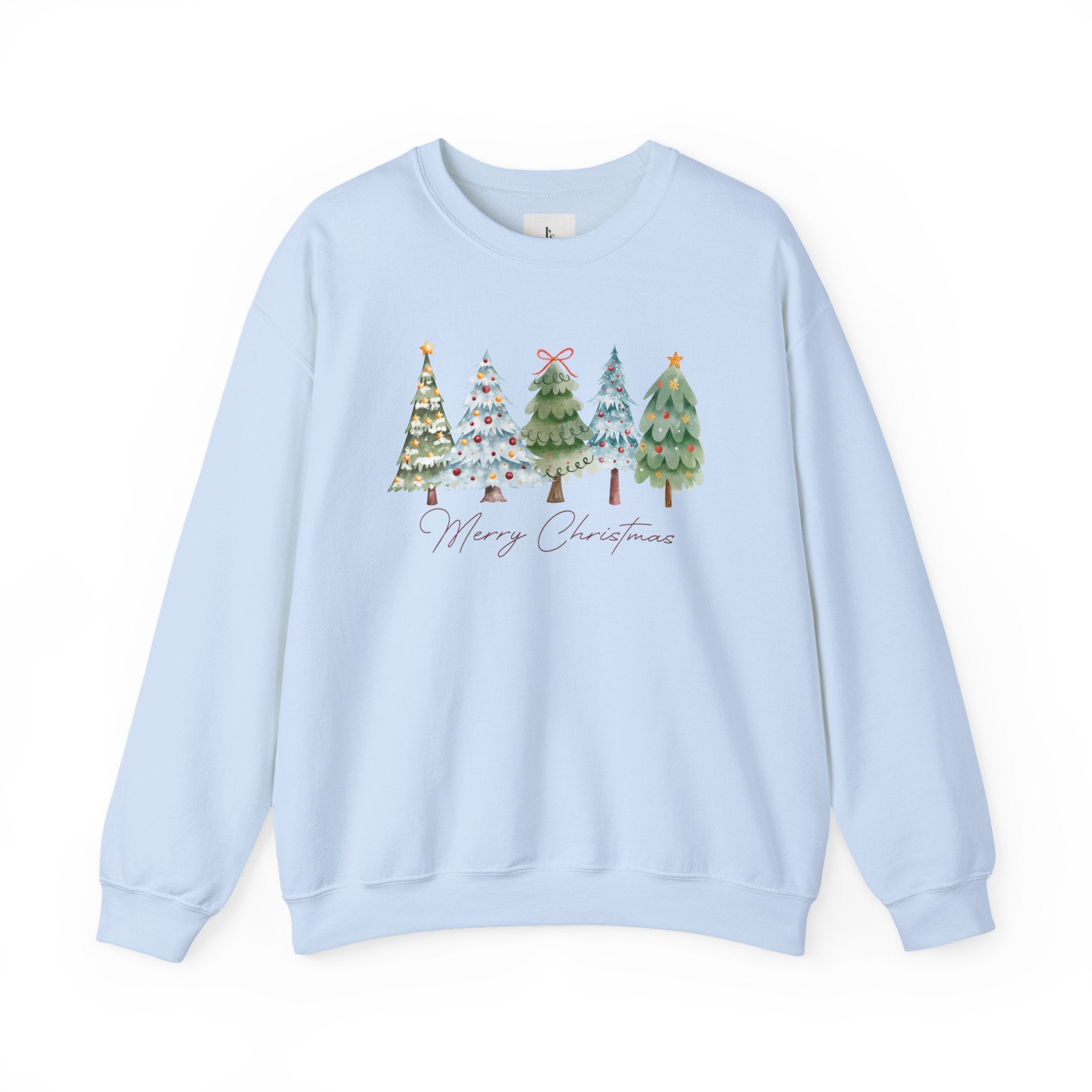 Merry Christmas Watercolor Trees - Adult Crewneck Sweatshirt