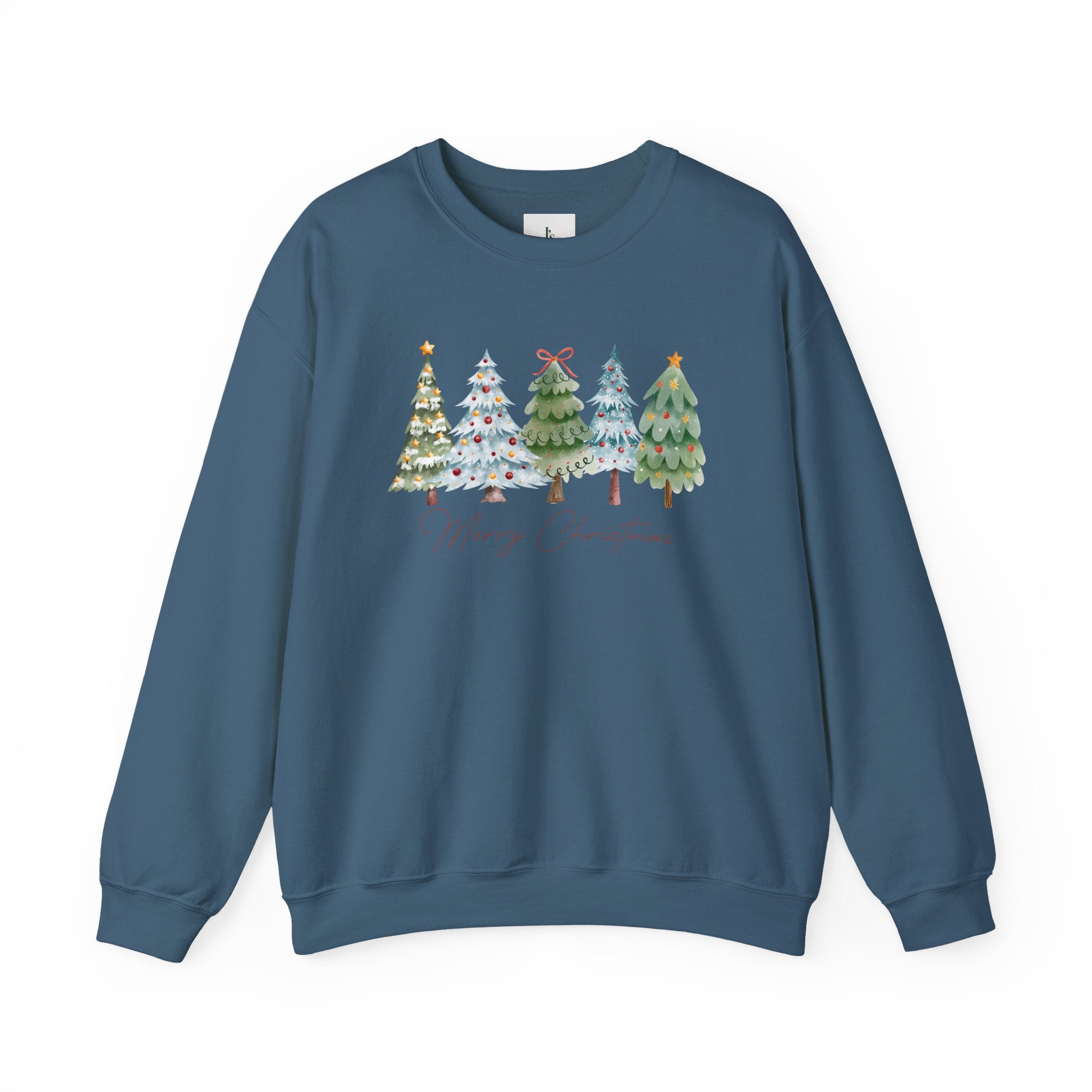 Merry Christmas Watercolor Trees - Adult Crewneck Sweatshirt