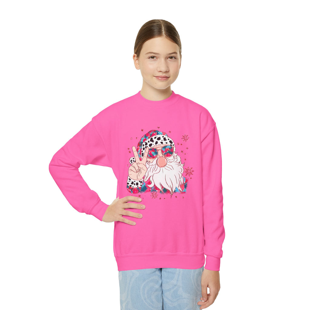 Retro Peace Sign Santa Graphic —Youth Crewneck Sweatshirt