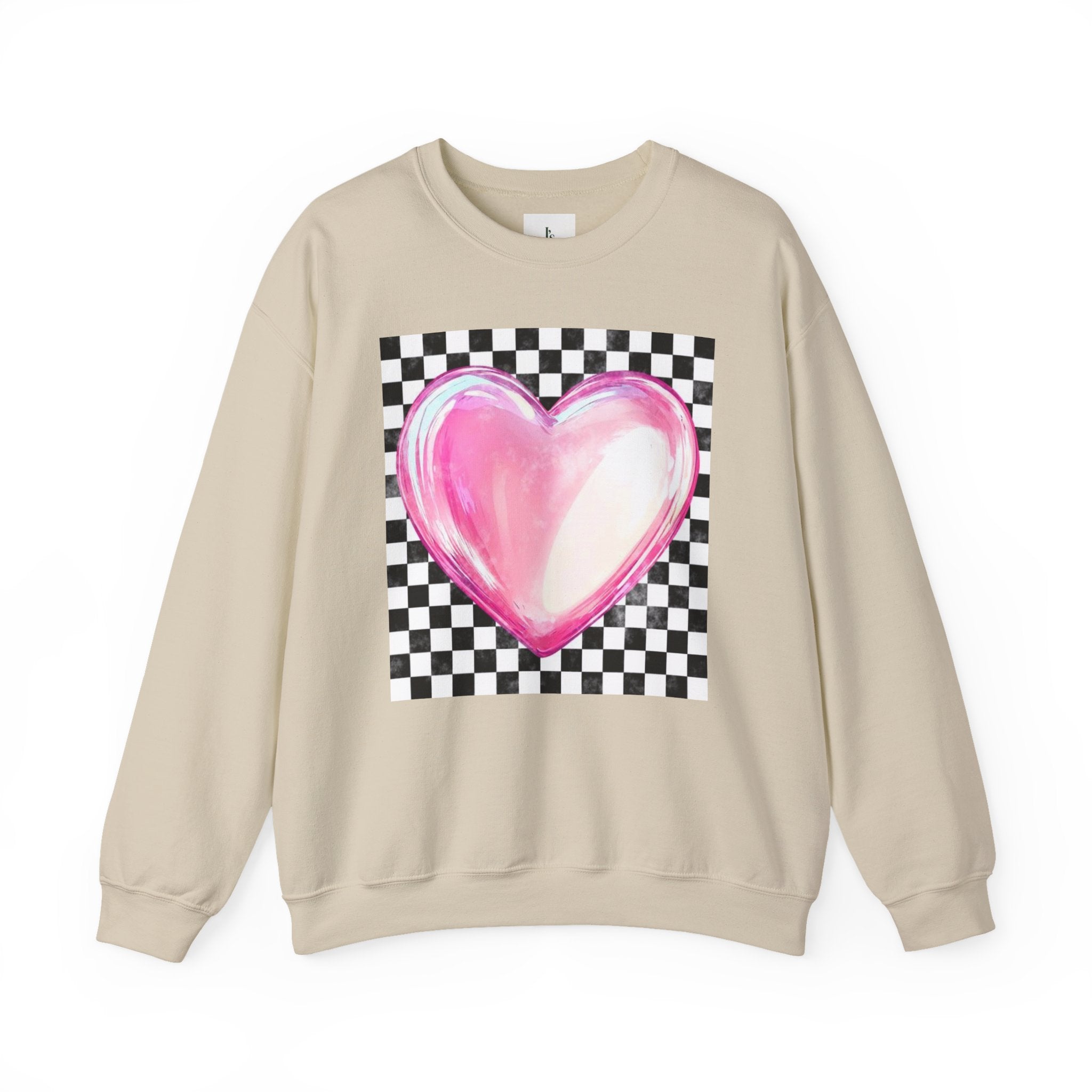 Pink Heart Checkerboard- Adult Crewneck Sweatshirt