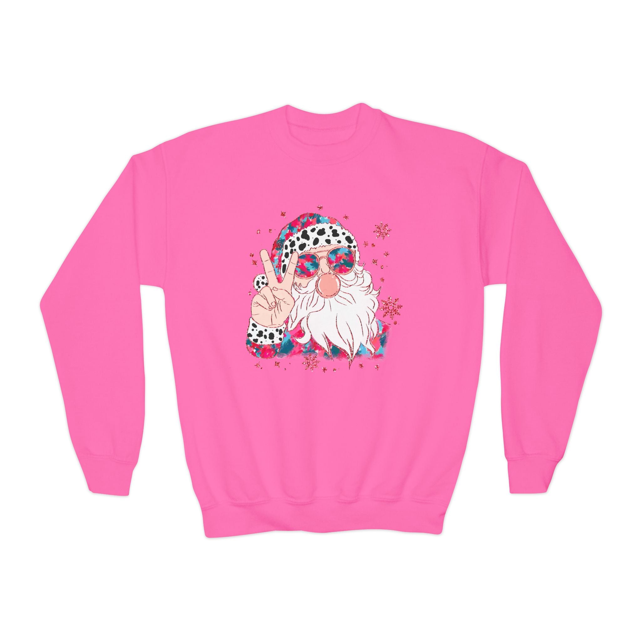 Retro Peace Sign Santa Graphic —Youth Crewneck Sweatshirt