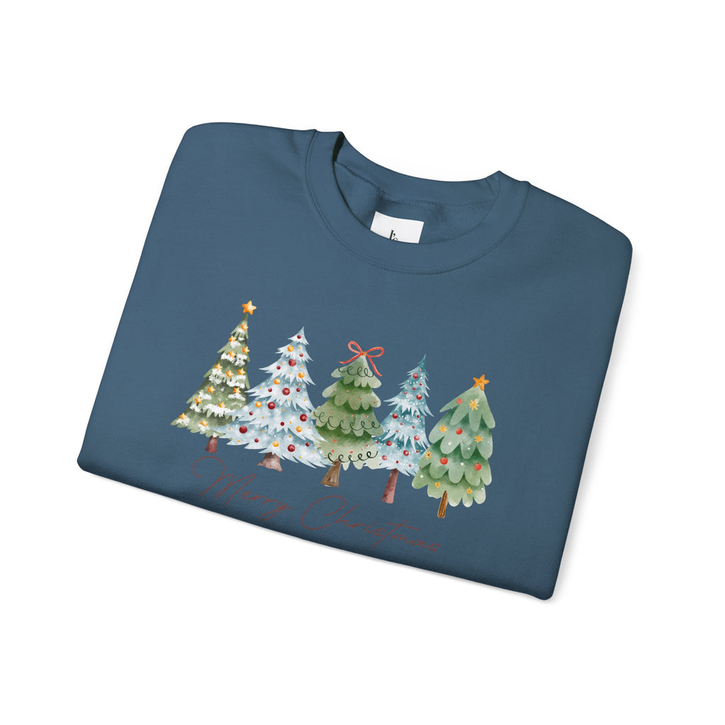 Merry Christmas Watercolor Trees - Adult Crewneck Sweatshirt