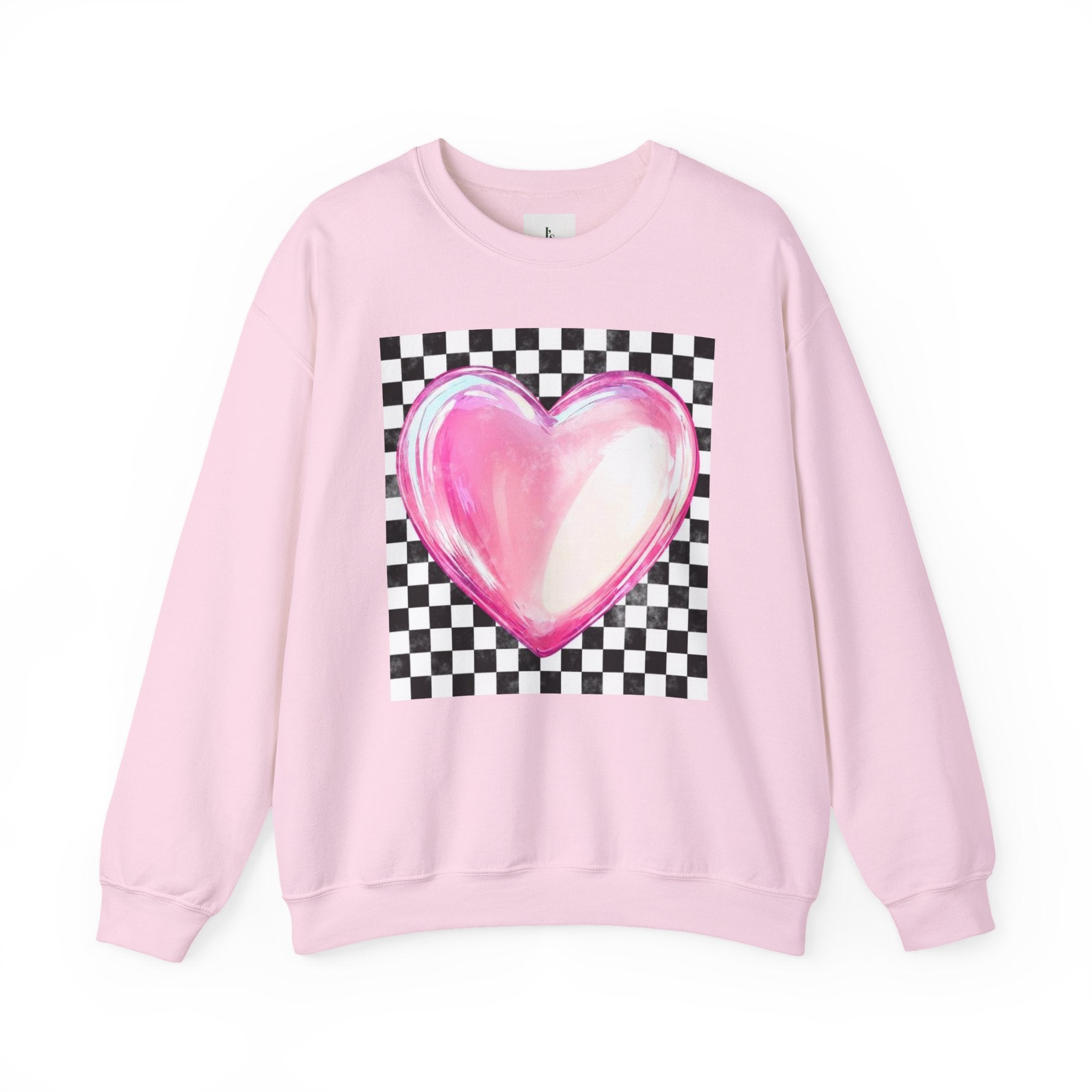 Pink Heart Checkerboard- Adult Crewneck Sweatshirt