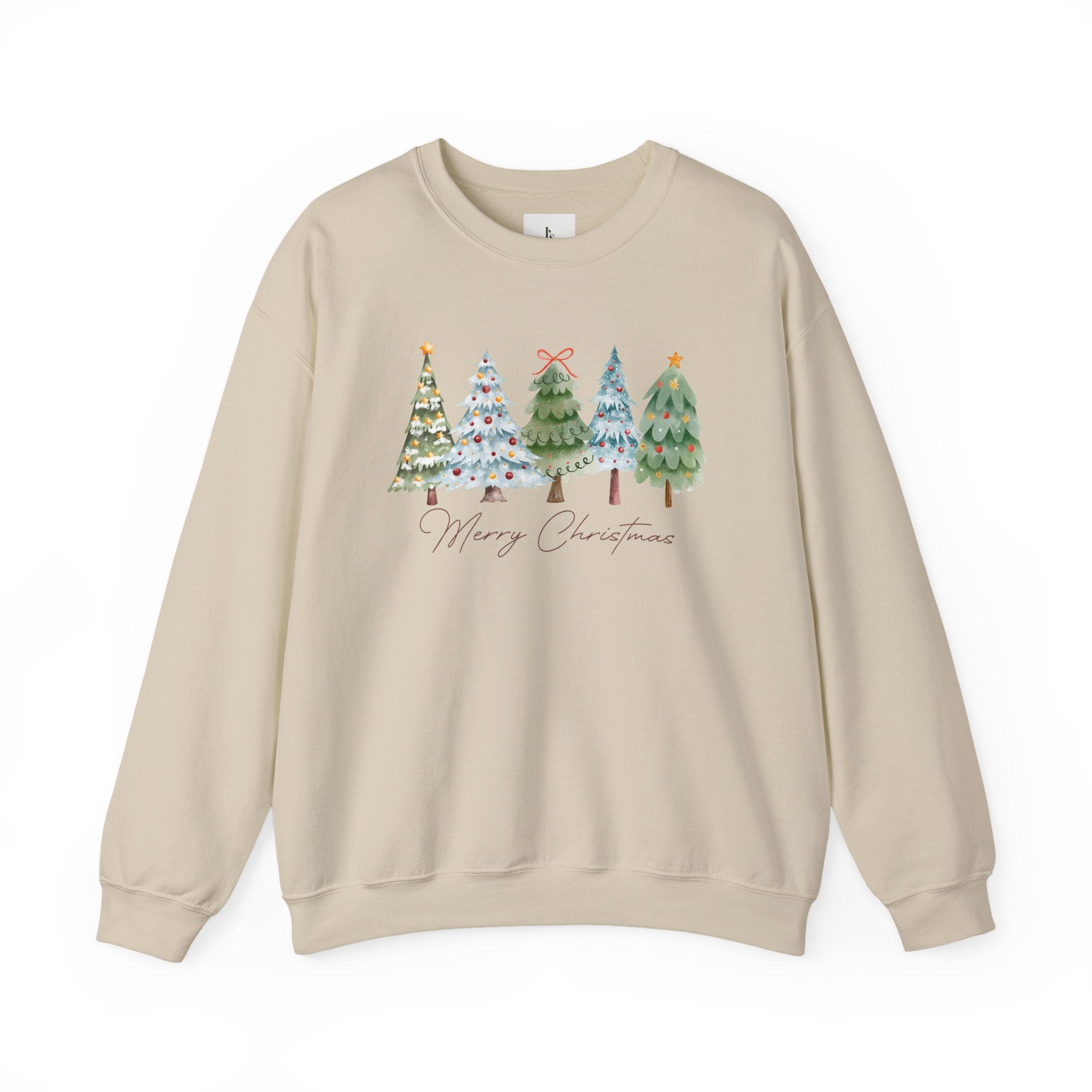 Merry Christmas Watercolor Trees - Adult Crewneck Sweatshirt