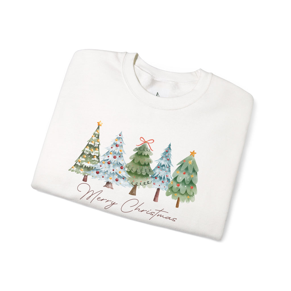 Merry Christmas Watercolor Trees - Adult Crewneck Sweatshirt