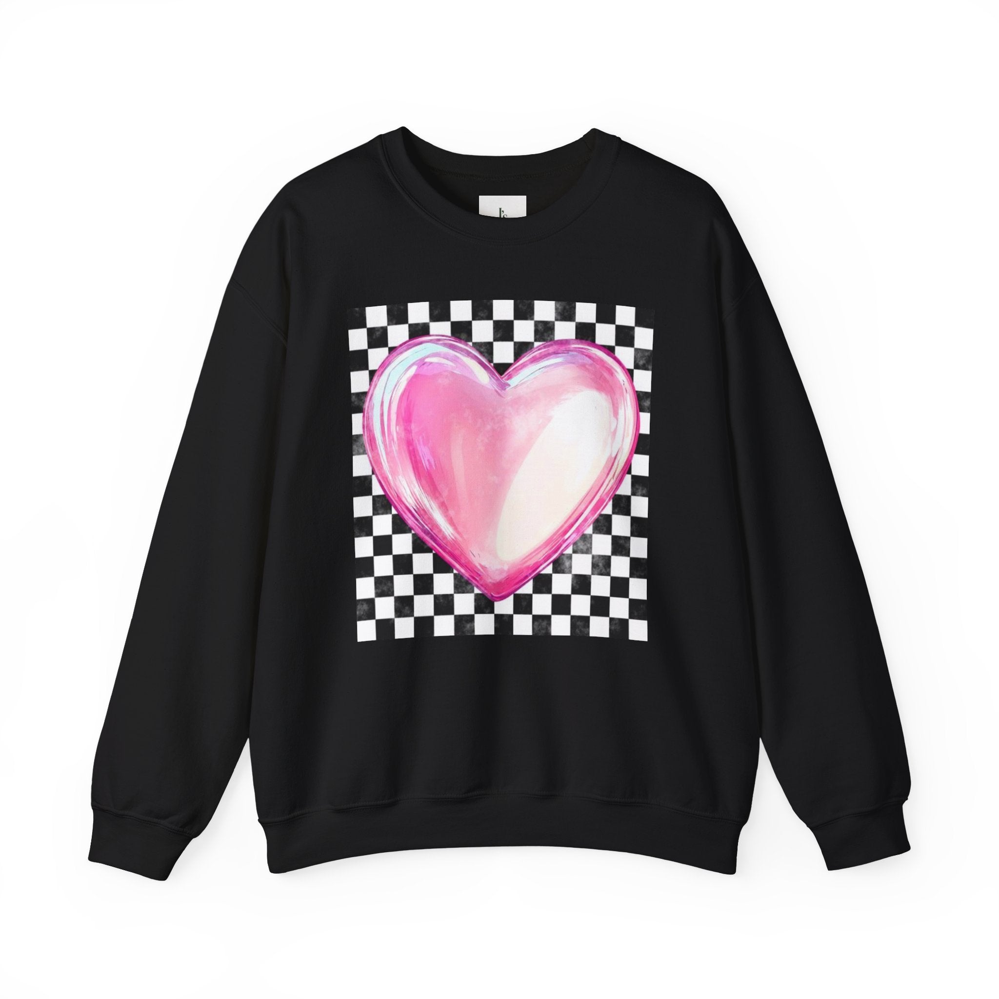 Pink Heart Checkerboard- Adult Crewneck Sweatshirt