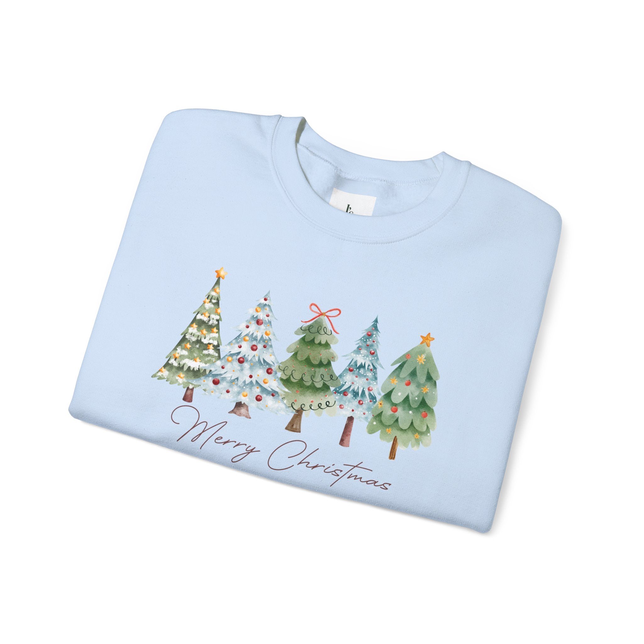 Merry Christmas Watercolor Trees - Adult Crewneck Sweatshirt