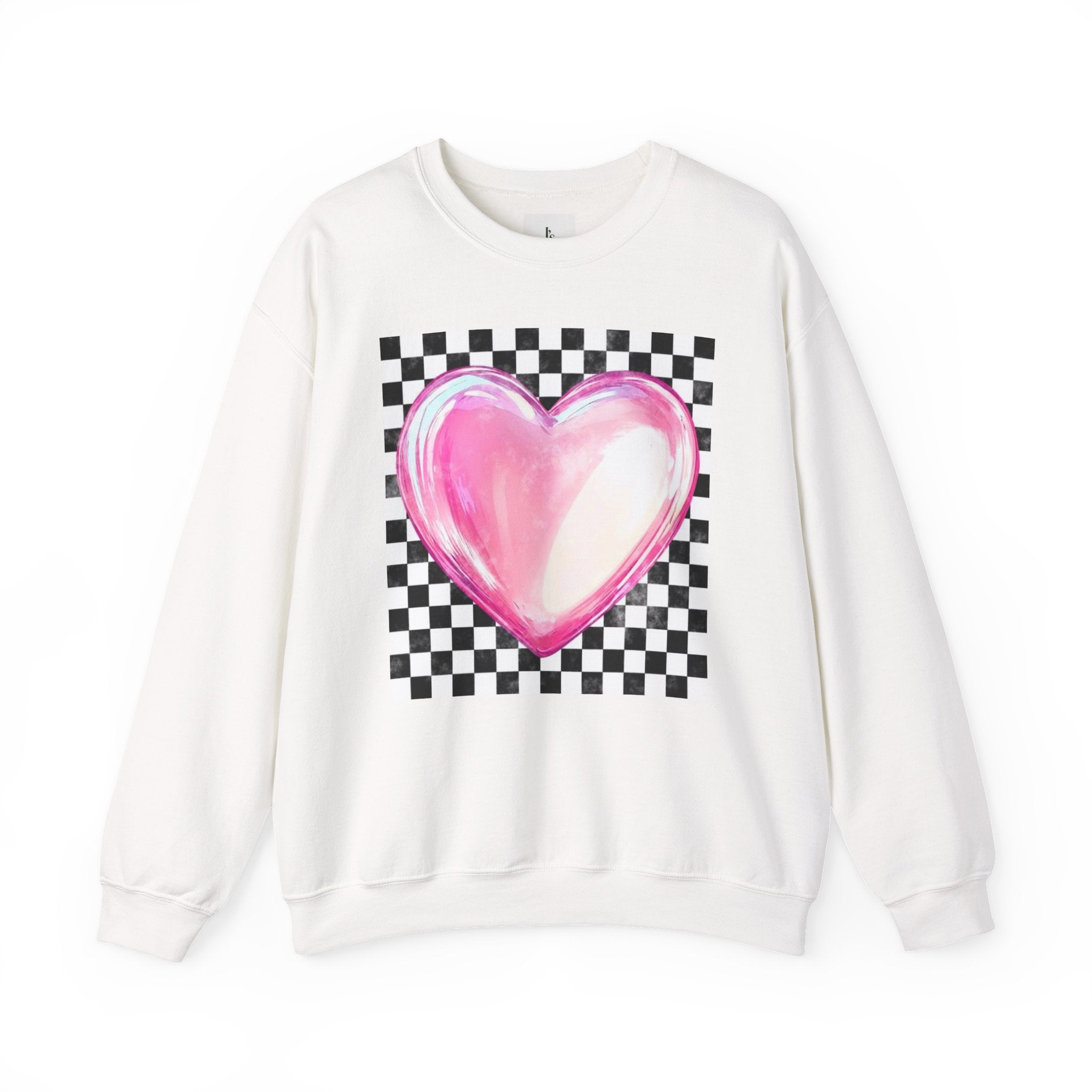 Pink Heart Checkerboard- Adult Crewneck Sweatshirt