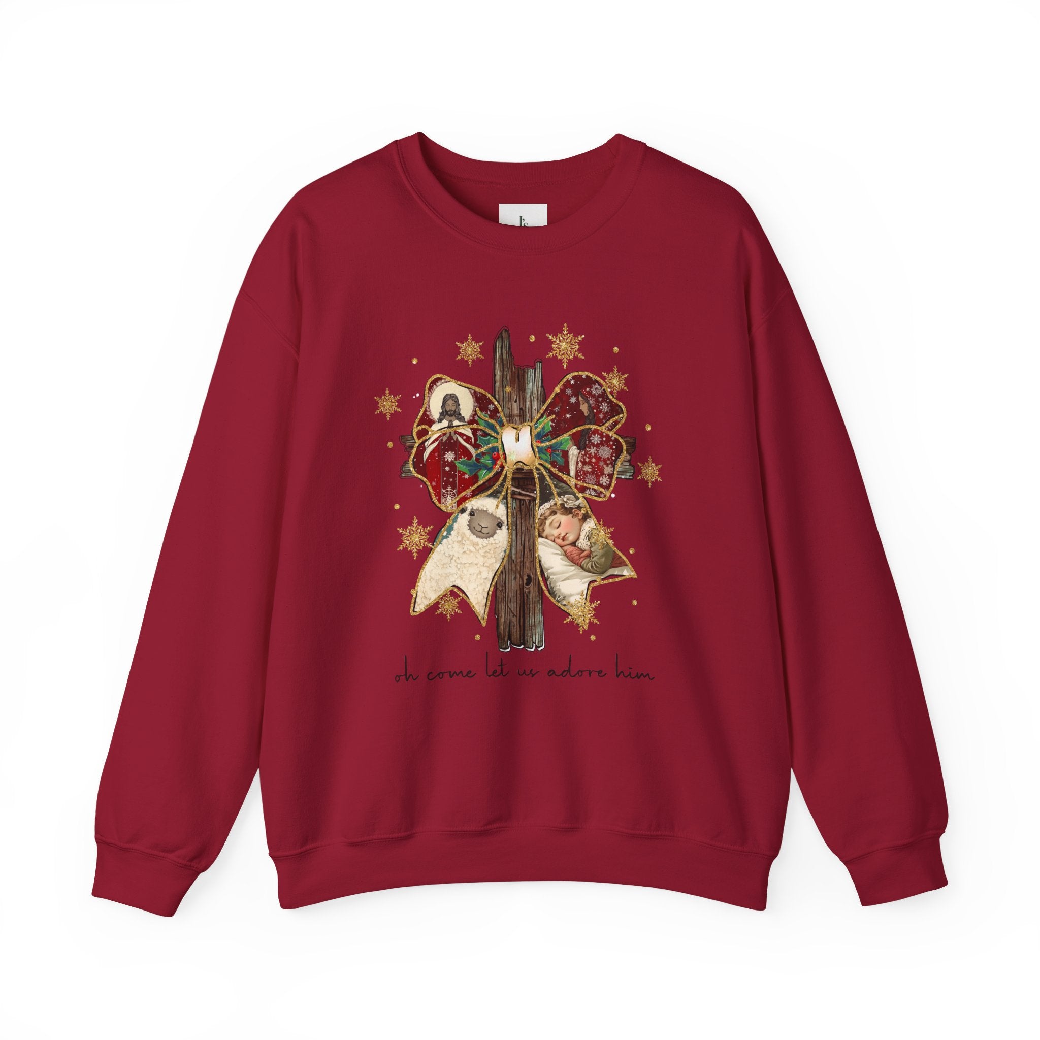 Rustic Christmas Cross with Bow- Adult Crewneck Sweatshirt