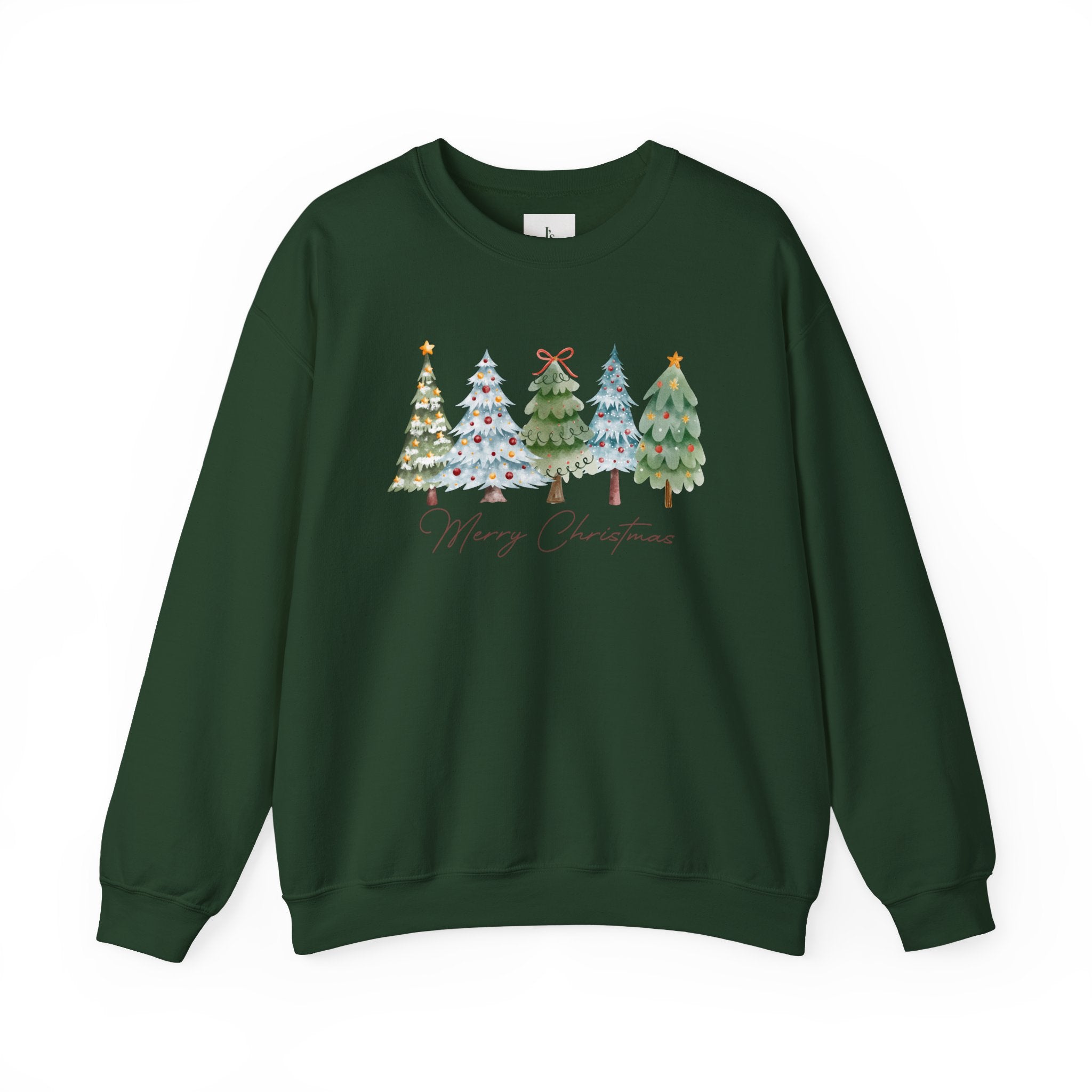 Merry Christmas Watercolor Trees - Adult Crewneck Sweatshirt