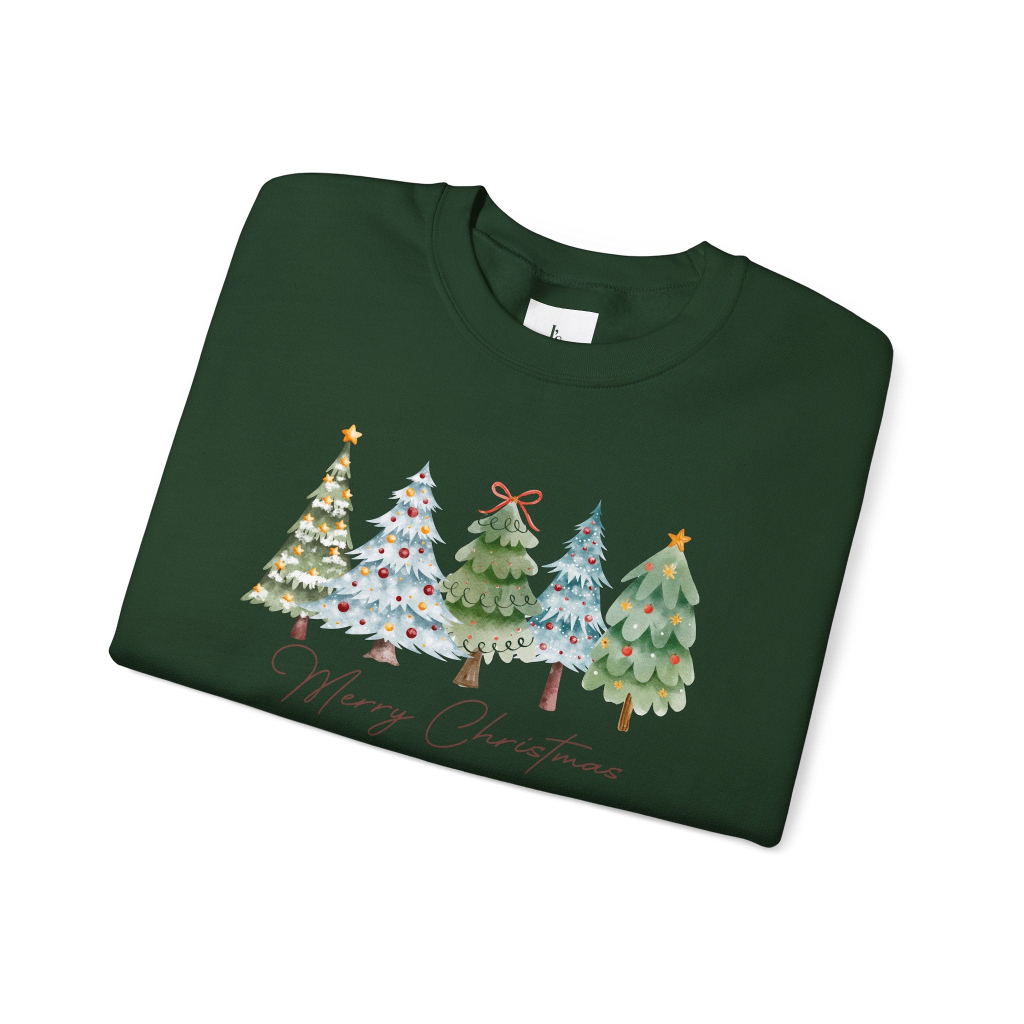 Merry Christmas Watercolor Trees - Adult Crewneck Sweatshirt