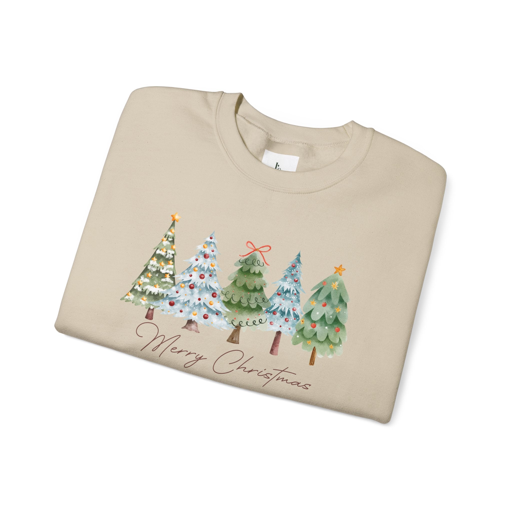 Merry Christmas Watercolor Trees - Adult Crewneck Sweatshirt