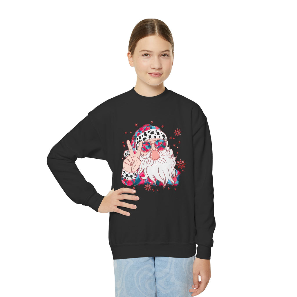 Retro Peace Sign Santa Graphic —Youth Crewneck Sweatshirt