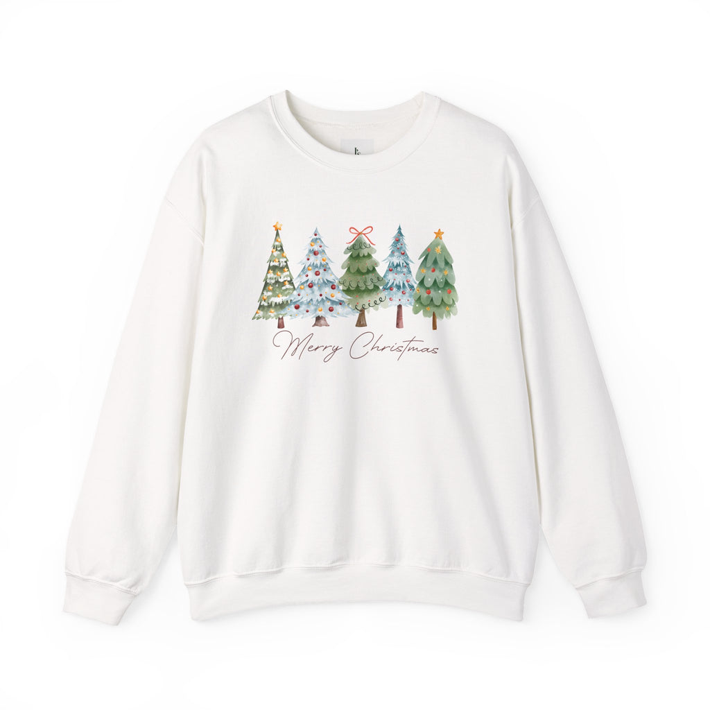 Merry Christmas Watercolor Trees - Adult Crewneck Sweatshirt