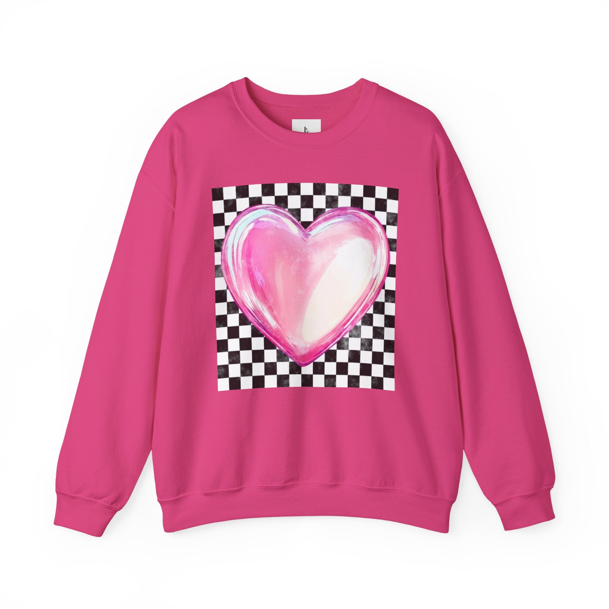 Pink Heart Checkerboard- Adult Crewneck Sweatshirt