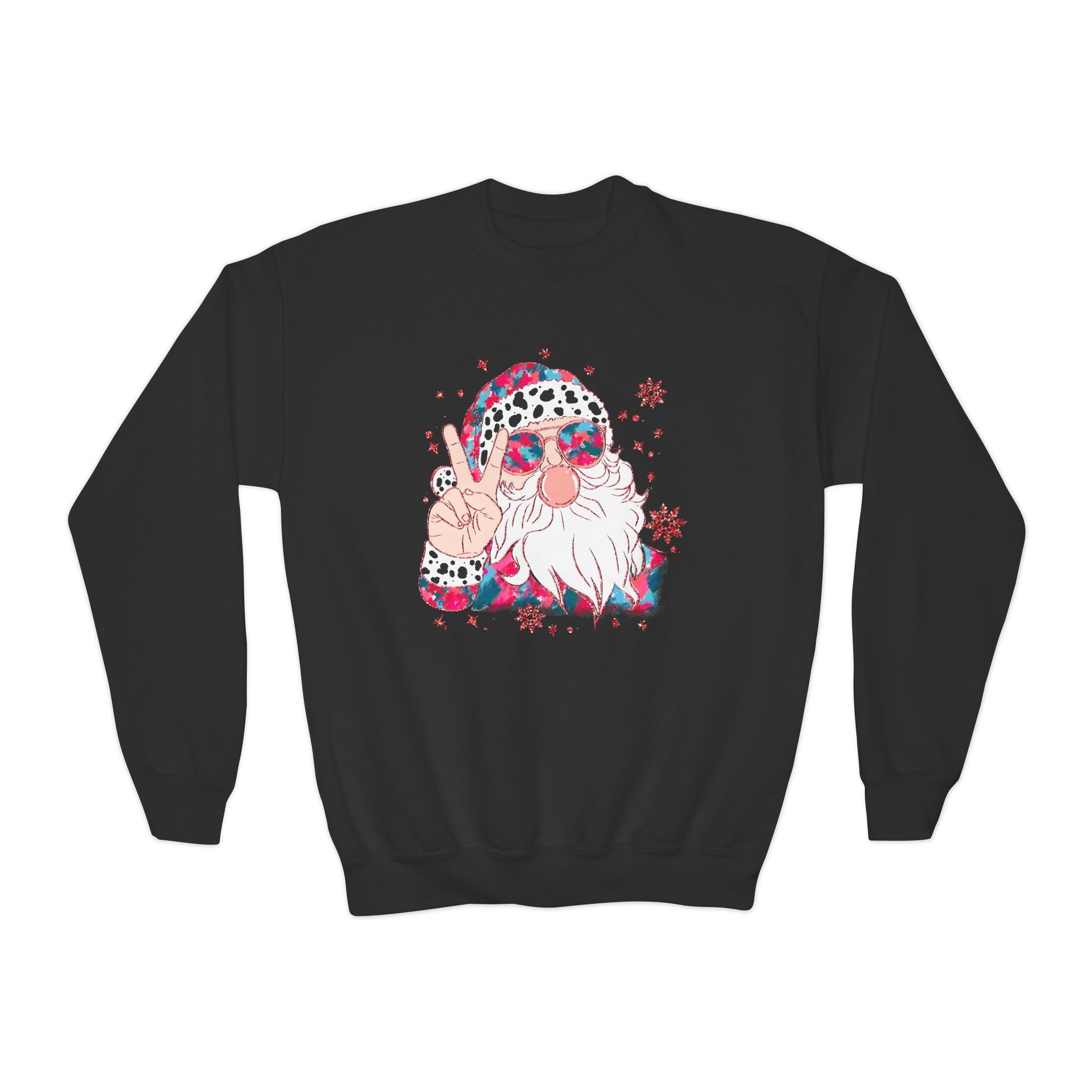 Retro Peace Sign Santa Graphic —Youth Crewneck Sweatshirt