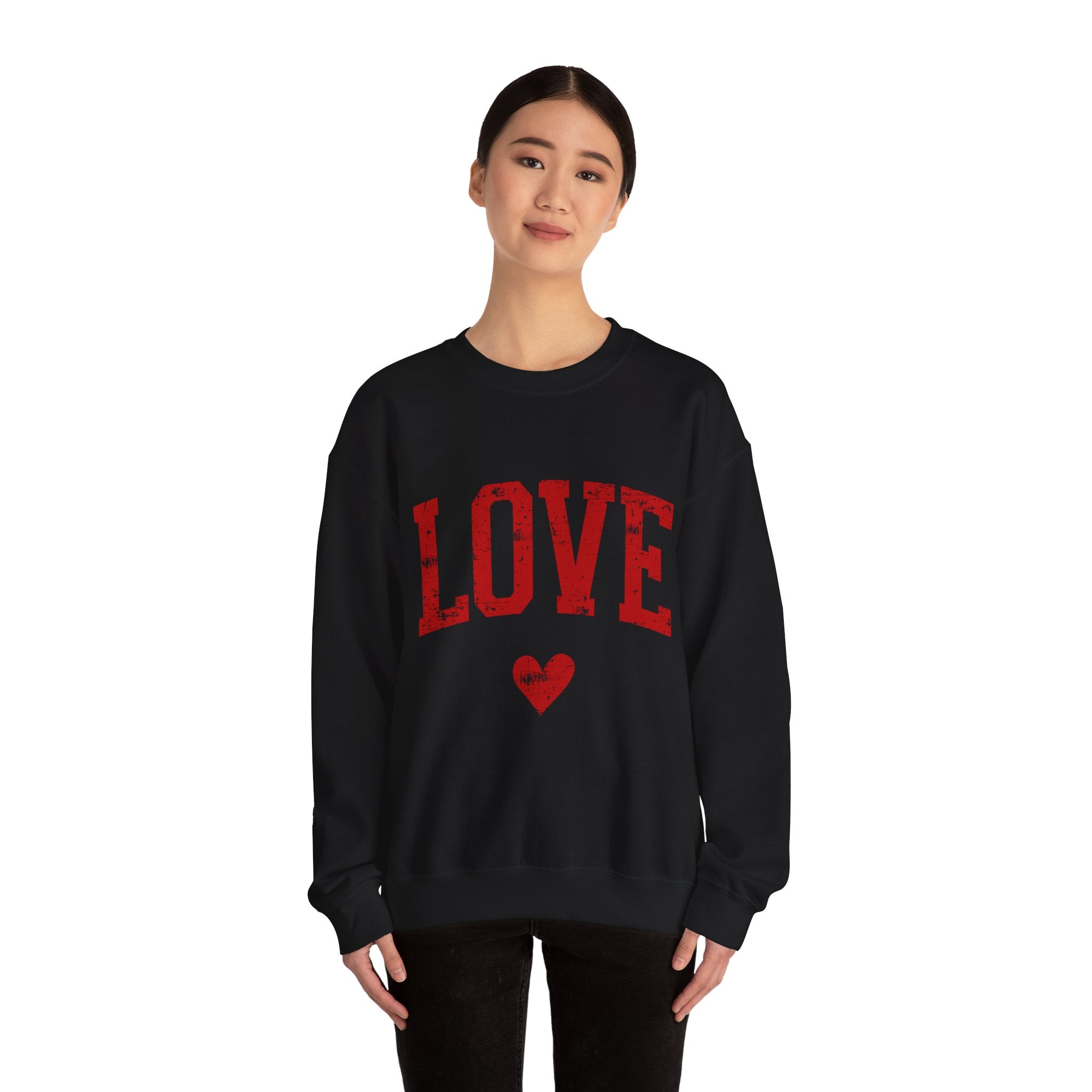 Vintage Red 'LOVE' Heart -Adult Crewneck Sweatshirt